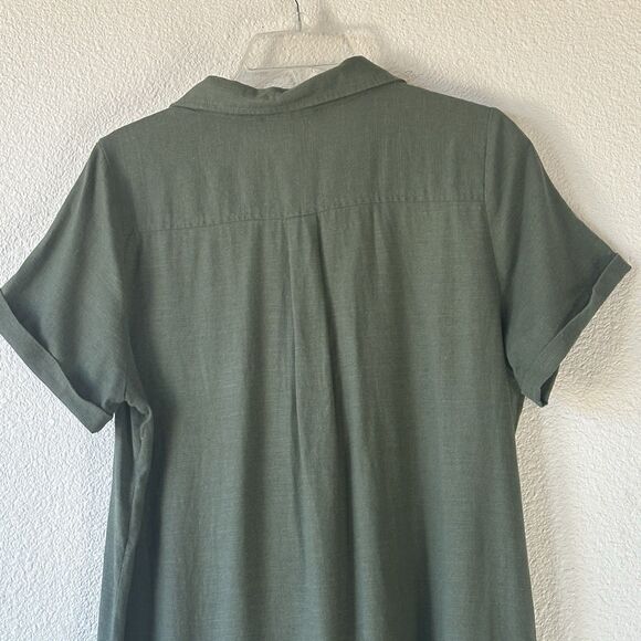 Lulu’s Linen Blend Dress Women’s Size L Olive Green Shirt Style Short Sleeves - Picture 10 of 12